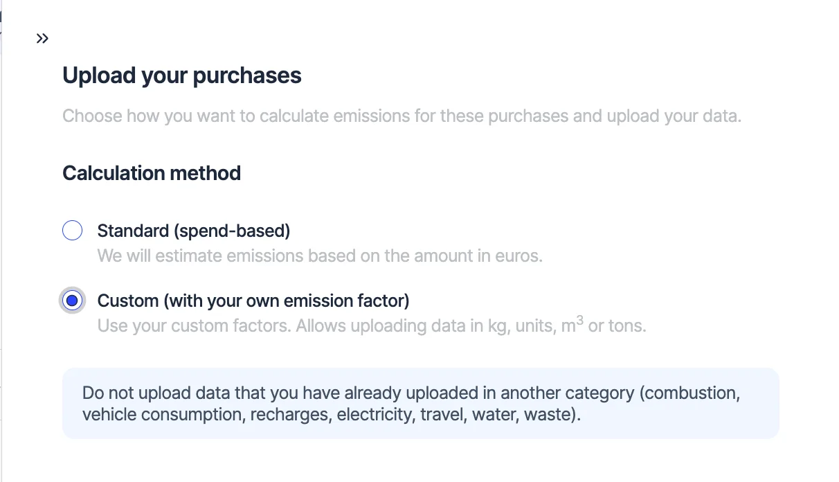 Bulk upload of custom emission factors