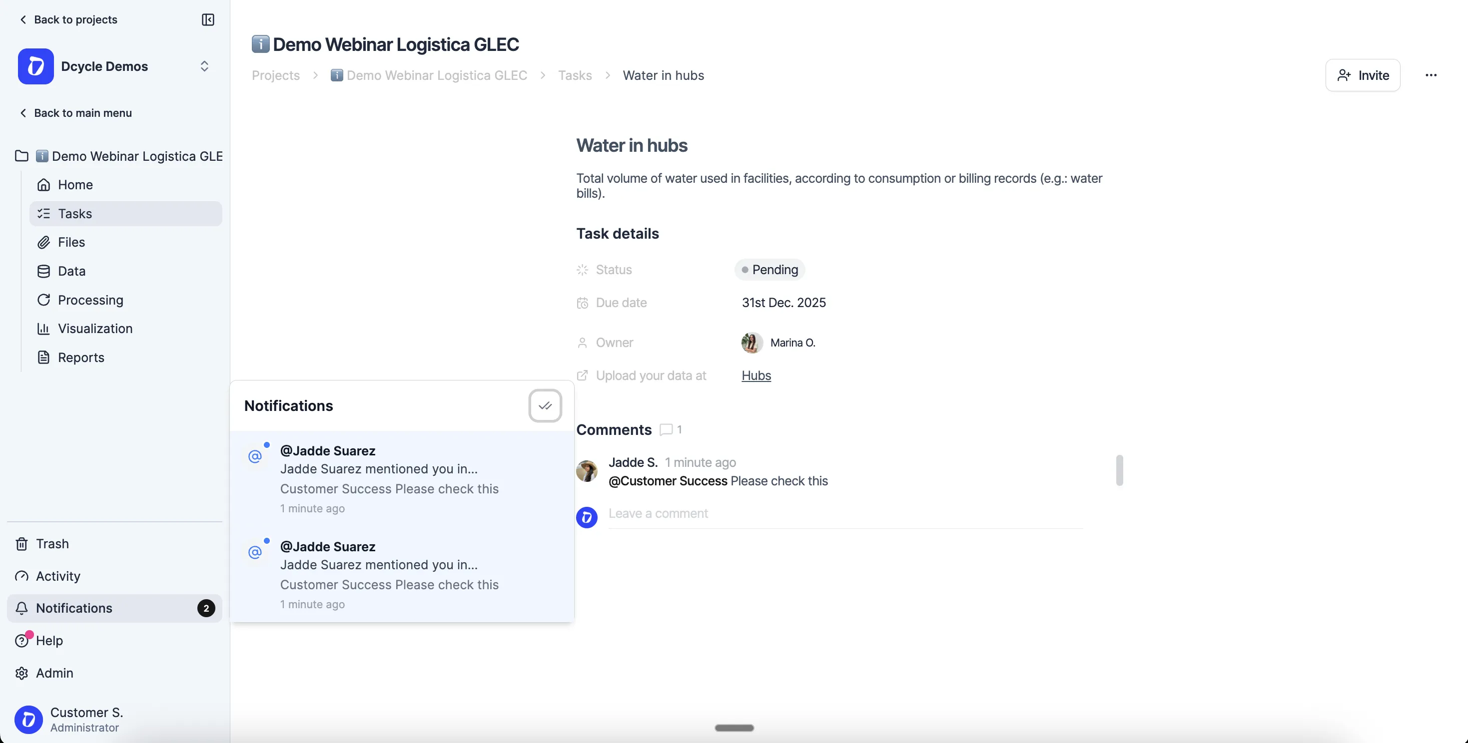 Mentions in comments - Collaborate in real time