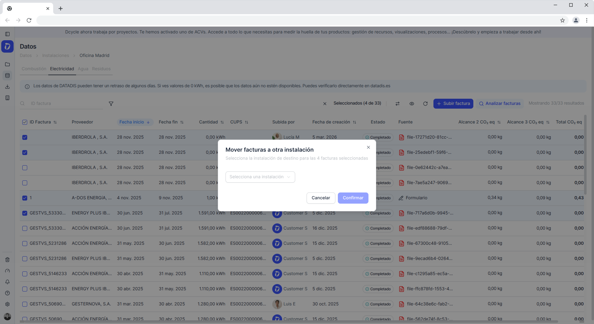 Mueve varias facturas entre instalaciones a la vez
