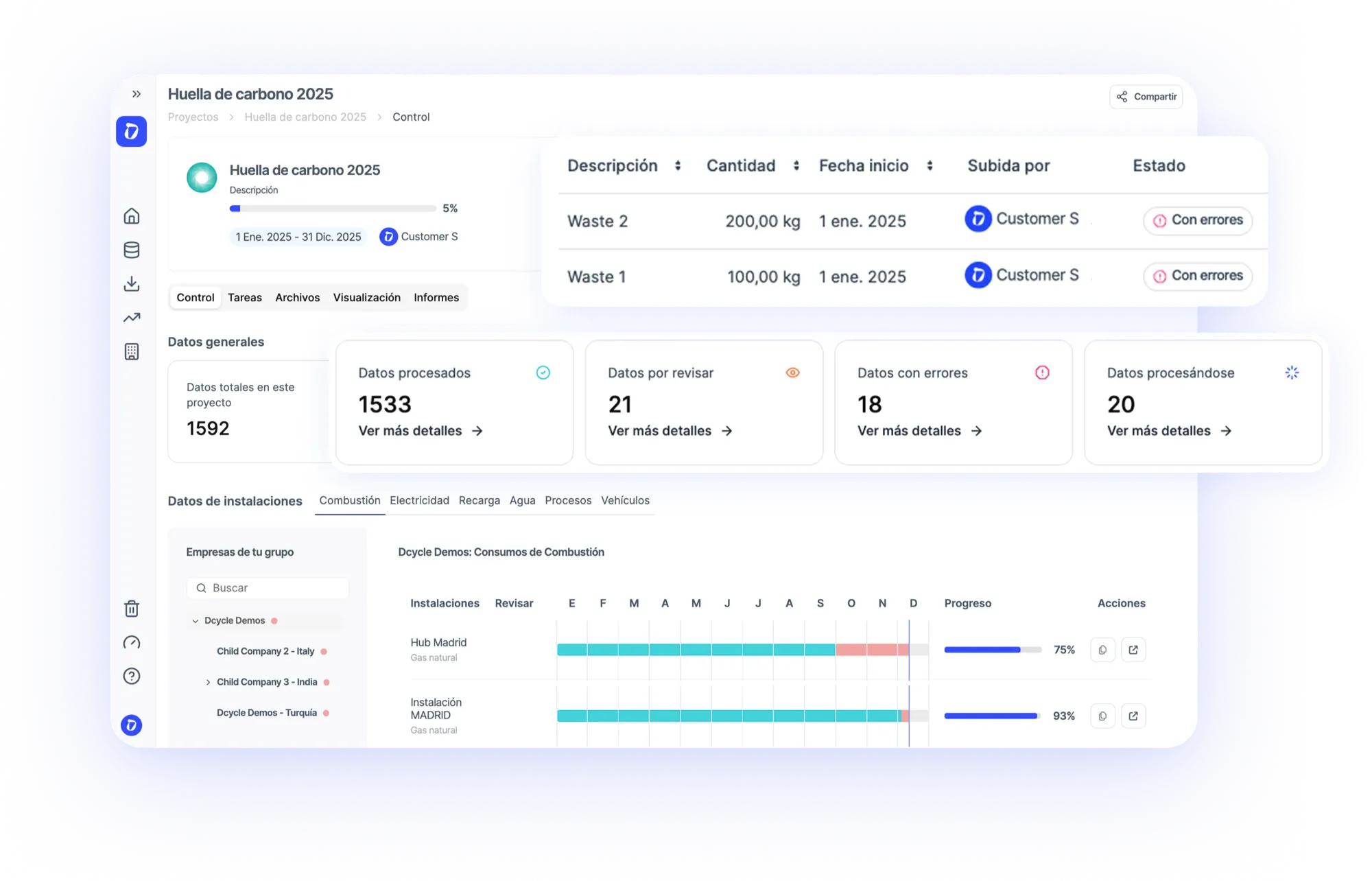 Nuevo dashboard de estado de datos para Proyectos de Huella de Carbono