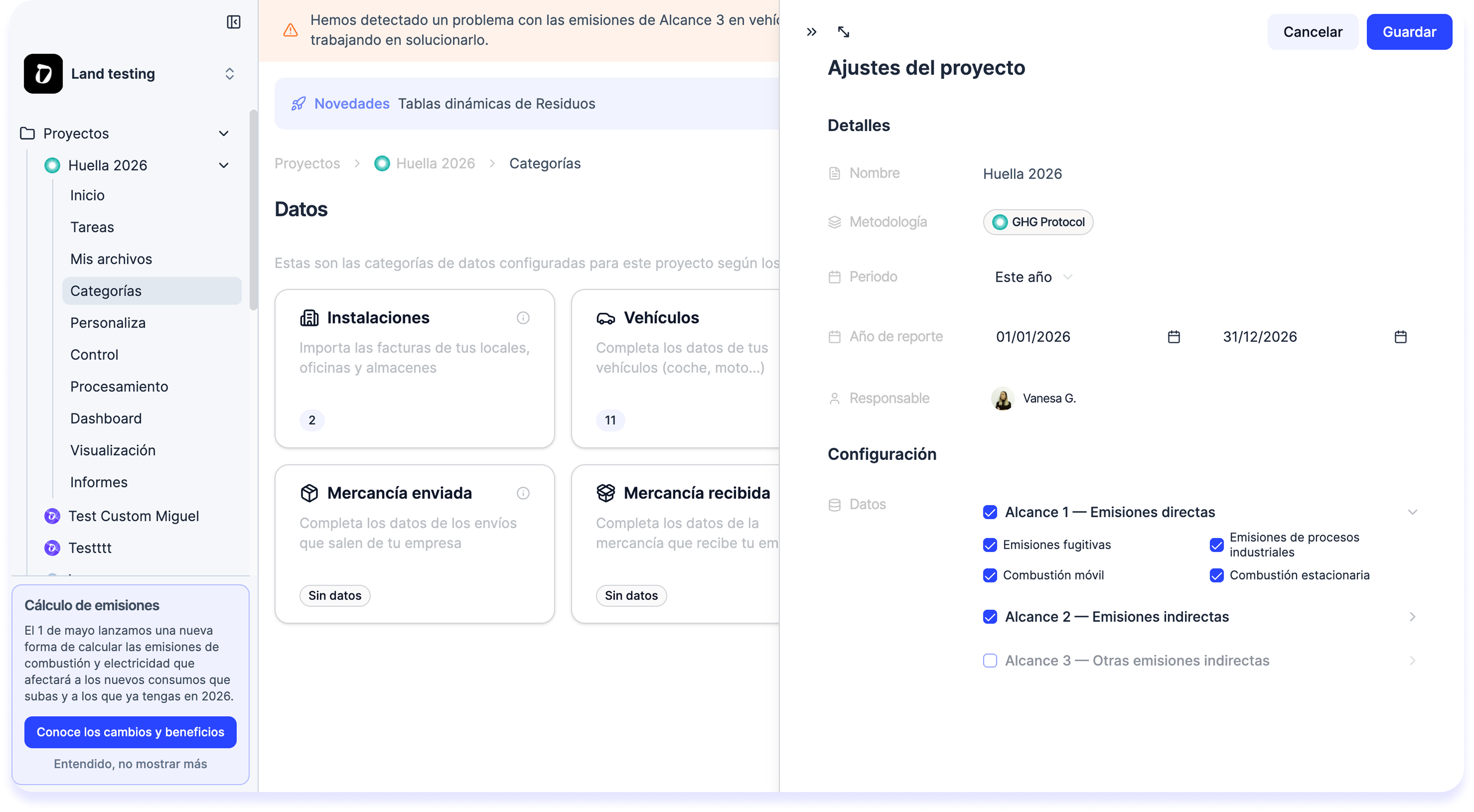 Your GHG project now only shows you the data categories you need