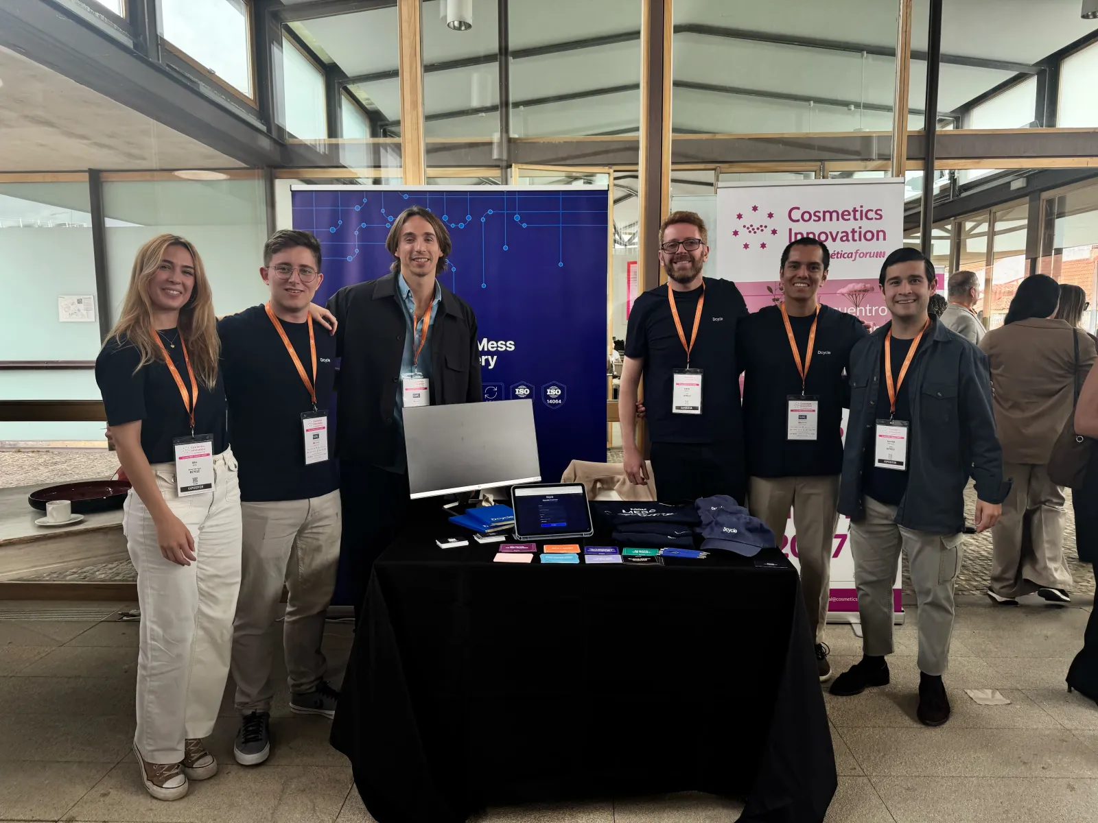 Dcycle team at the booth during Cosmetics Innovation 2026 with From Data Mess to Mastery banner
