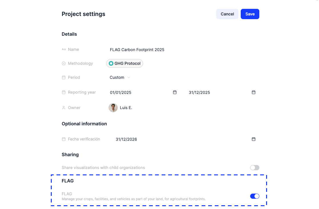 Project settinas
