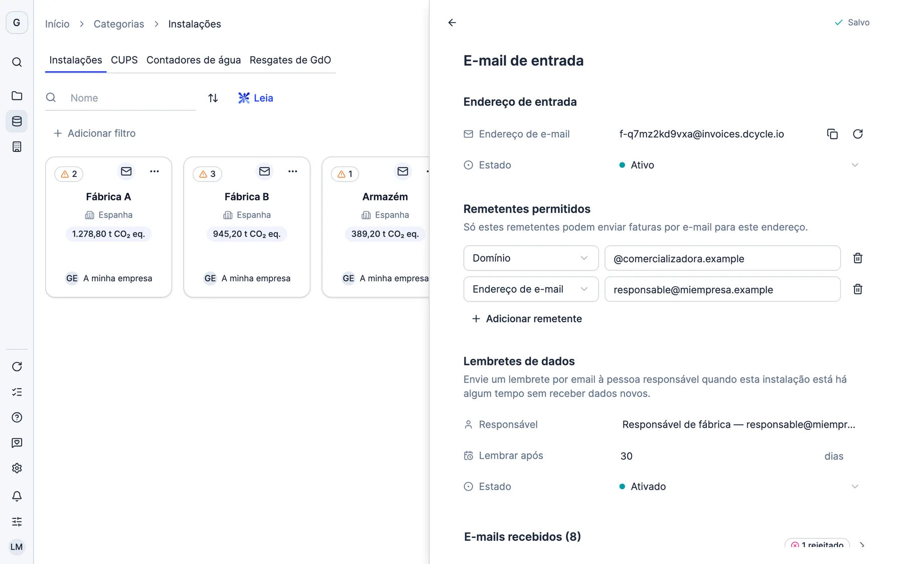 Cada fábrica, o seu próprio e-mail.