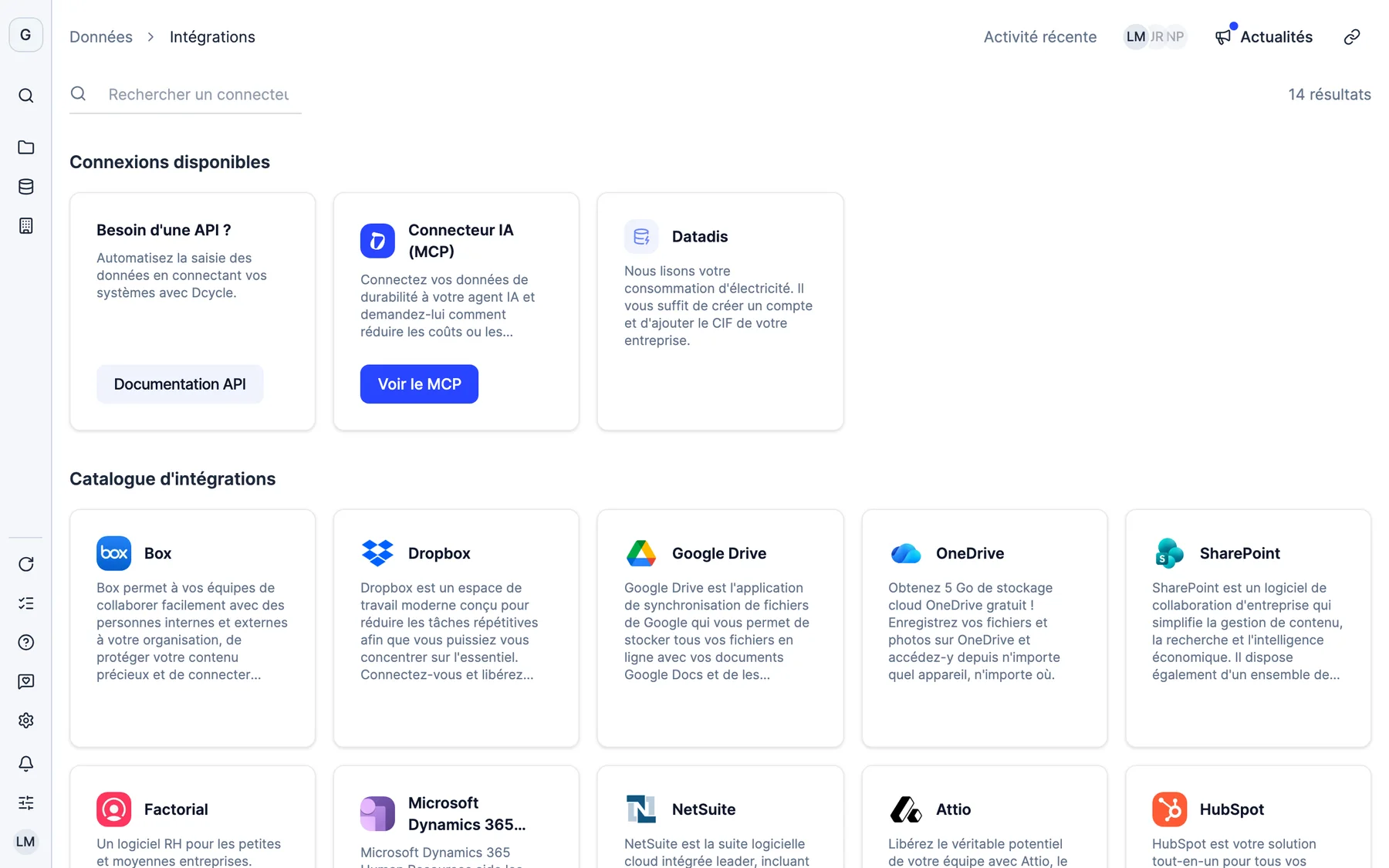Intégrations dans Dcycle : API, serveur MCP, Datadis et le catalogue de connecteurs