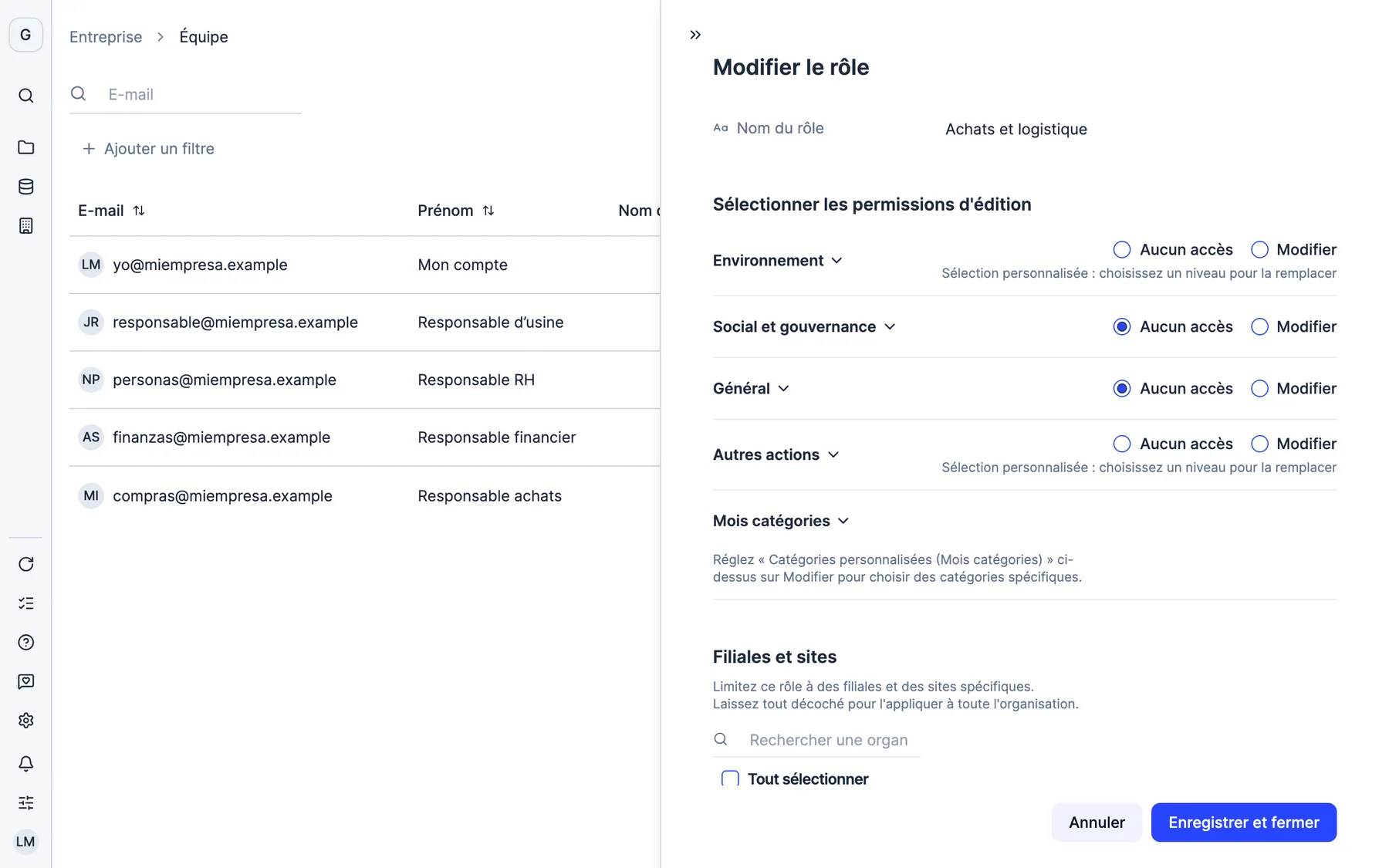 Par section, par permission et par site